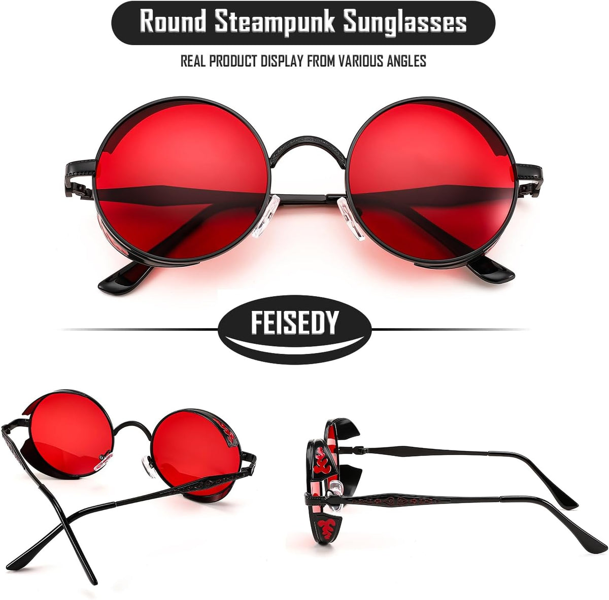 ÉÌƷͼƬ 4 | B0CHLX78KB | FEISEDY Retro Steampunk Sunglasses for Men Women, Round Metal Frame Gothic Vintage Style B2820