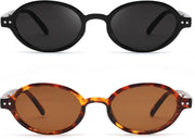 Black Frame Grey Lens + Tortoise Frame Tea Lens / 48 Millimeters | B0GV61NTQY | FEISEDY Retro Oval Sunglasses for Women Small 90s Y2K UV Protection B1584