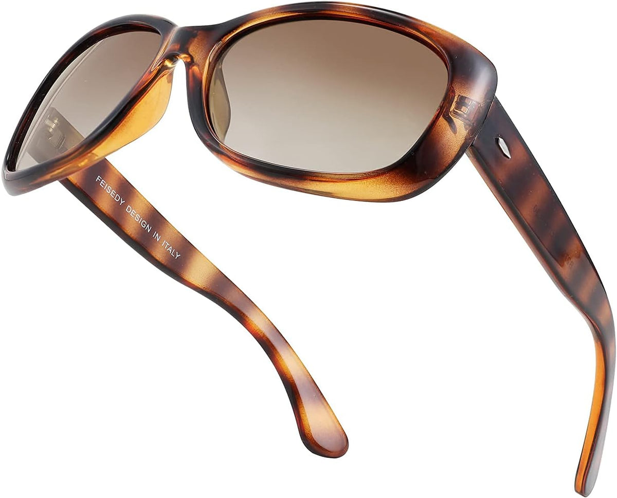 002 Tortoise Frame/Gradient Brown / 57 Millimeters | B094BY61K4 | FEISEDY Vintage Square Polarized Sunglasses for Women Men Havana Thick Wrap Around Sun Glasses UV400 B2703