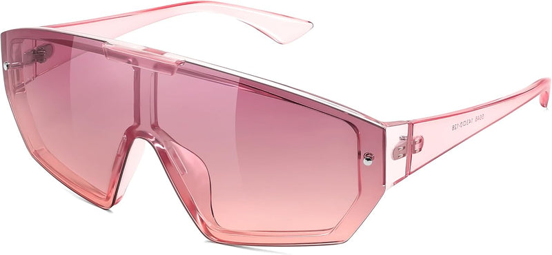 Transparent Pink Frame Gradient Pink Lenses / 60 Millimeters | B0D7ZX882V | FEISEDY Women Sunglasses Oversized, One Piece Design, Vintage Trendy Square Sun Glasses B0192