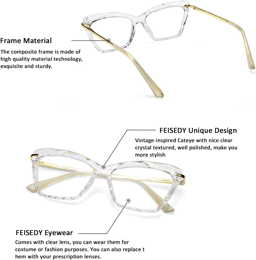 商品图片 4 | B07FR6SSY6 | FEISEDY Cat Eye Glasses Frame Clear Lenses Lightweight Eyewear for Women B2440