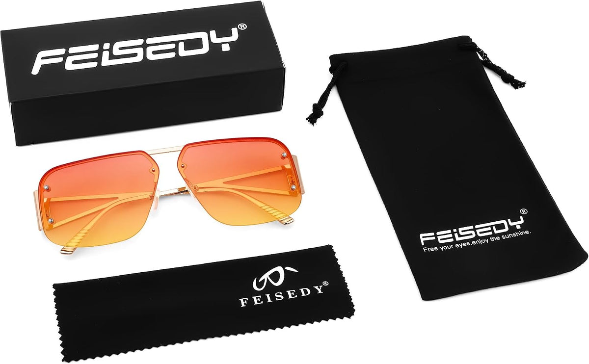 ÉÌƷͼƬ 14 | B0CP2666ZB | FEISEDY Trendy Aviator Sunglasses for Women Men Retro Metal Rimless Frame Square Shades B2985