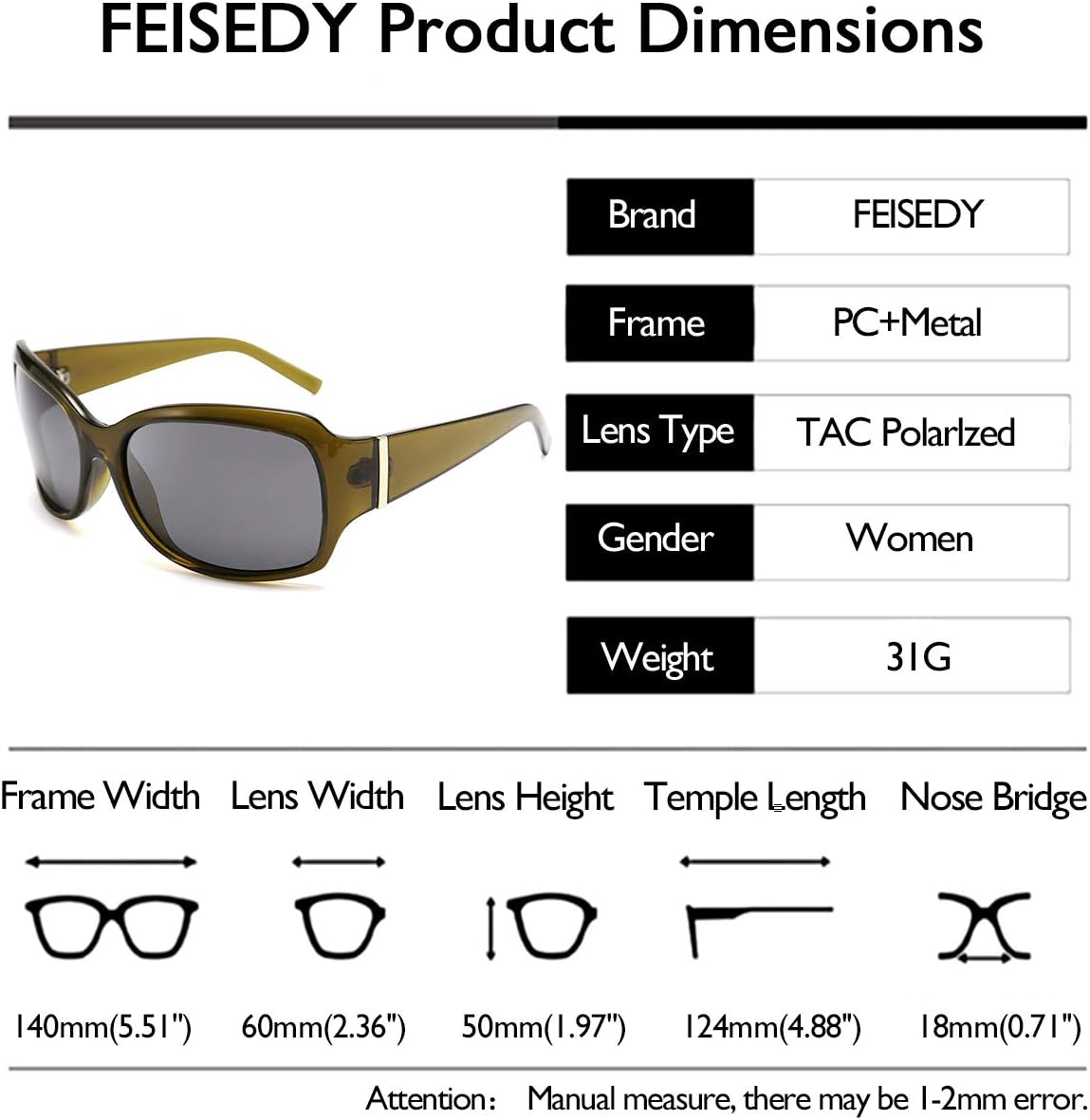 ÉÌƷͼƬ 27 | B07XNYV3GC | FEISEDY Polarized Oversized Sunglasses for Women Men, Classic Rectangle Wrap Around Large Frame UV400 Protection B2504