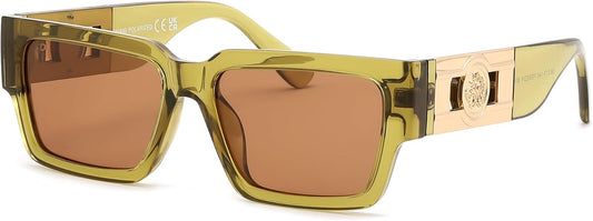 FEISEDY Retro Trendy Rectangle Polarized Sunglasses for Women Men,Classic Narrow Square Sun Glasses B0314 | BLUE Series - Transparent Green/Brown