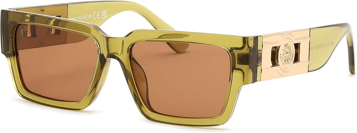 Transparent Green/Brown / 56 Millimeters | B0GD5S9PZ7 | FEISEDY Retro Trendy Rectangle Polarized Sunglasses for Women Men,Classic Narrow Square Sun Glasses B0314