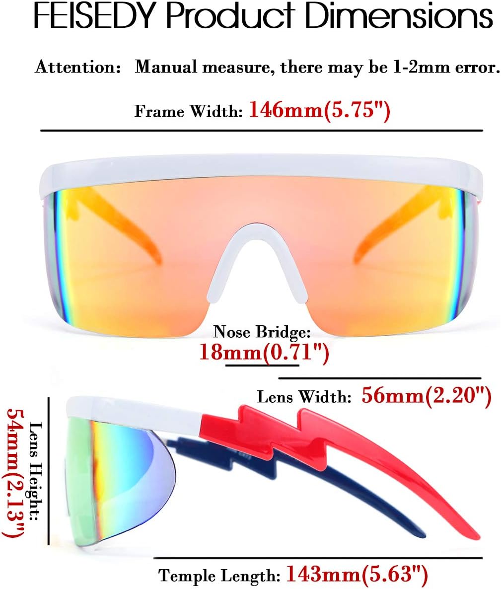 商品图片 22 | B096SD9GGG | FEISEDY Oversized Mirror Shield Sport 80s Sunglasses Ski Goggles Flat Top One Piece Futuristic Visor Women Men B2522