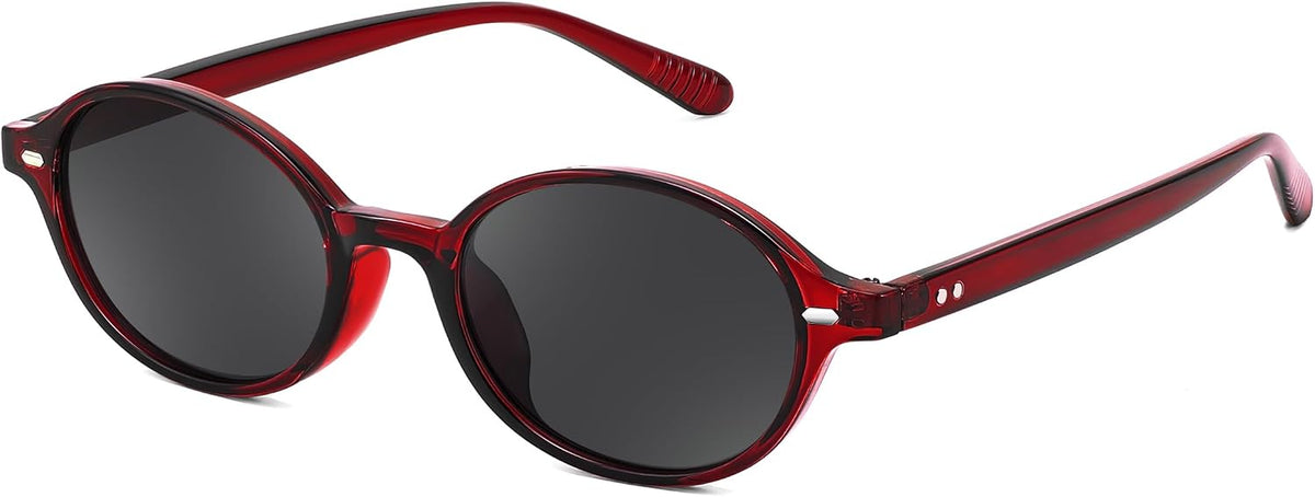 007 Transparent Red Frame & Grey / 47 Millimeters | B0F31Z924W | FEISEDY Retro Oval Sunglasses for Women 90s Narrow Round Lightweight Shades Y2k Trendy Sunnies B1171