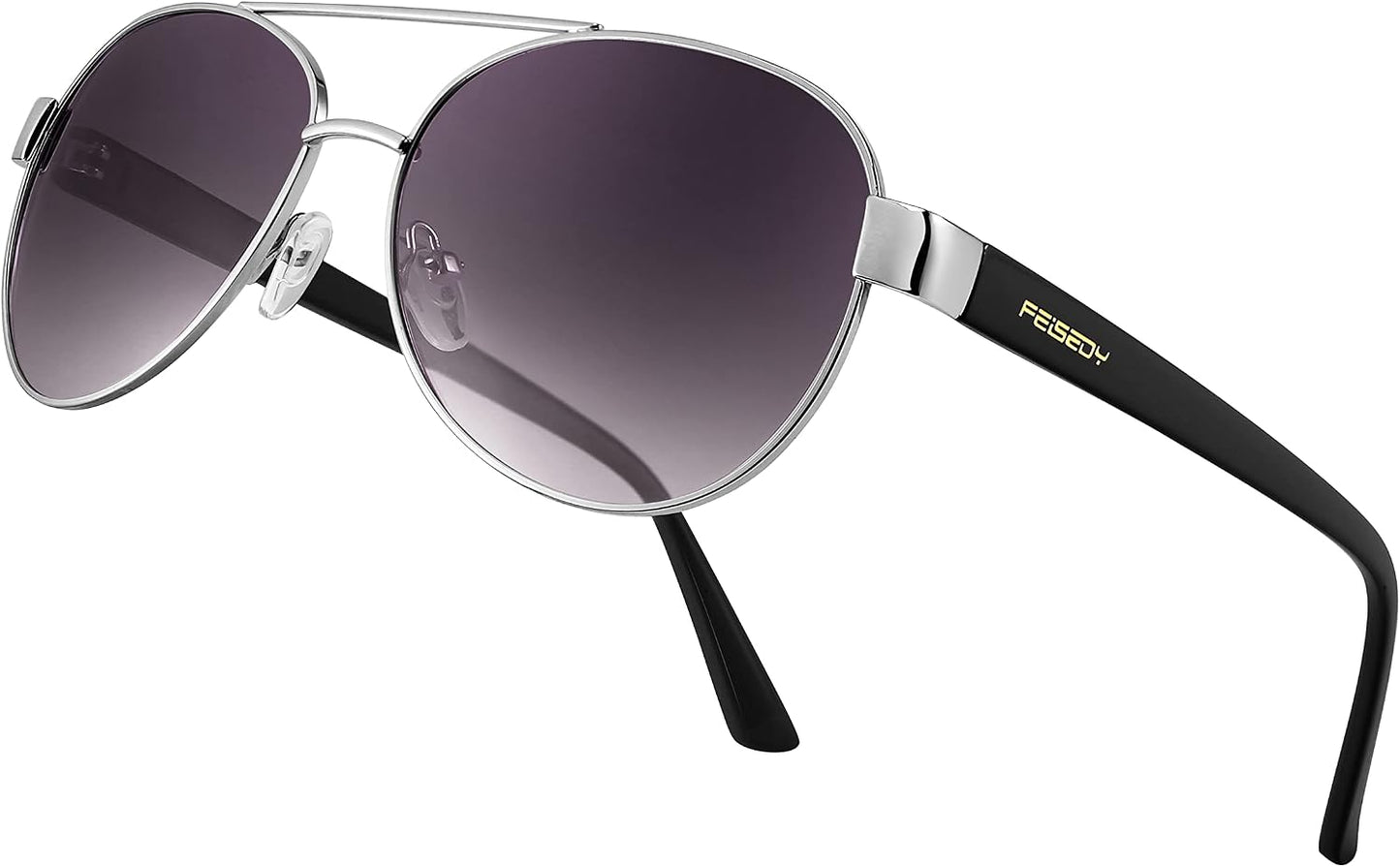 003 Sliver Frame/Gradient Grey Lenses / 60 Millimeters | B0BXXM4CNY | FEISEDY Classic Aviator Sunglasses for Women Pilot Polarized Sunglasses Men UV400 Protection for Driving Fishing Golf B4109
