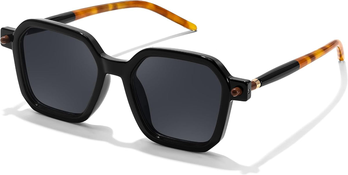 001 Black / 50 Millimeters | B0D4LRFXZW | FEISEDY Vintage Square Sunglasses Men Women Classic Retro Trendy Large Frame UV400 Sun Glasses B0154