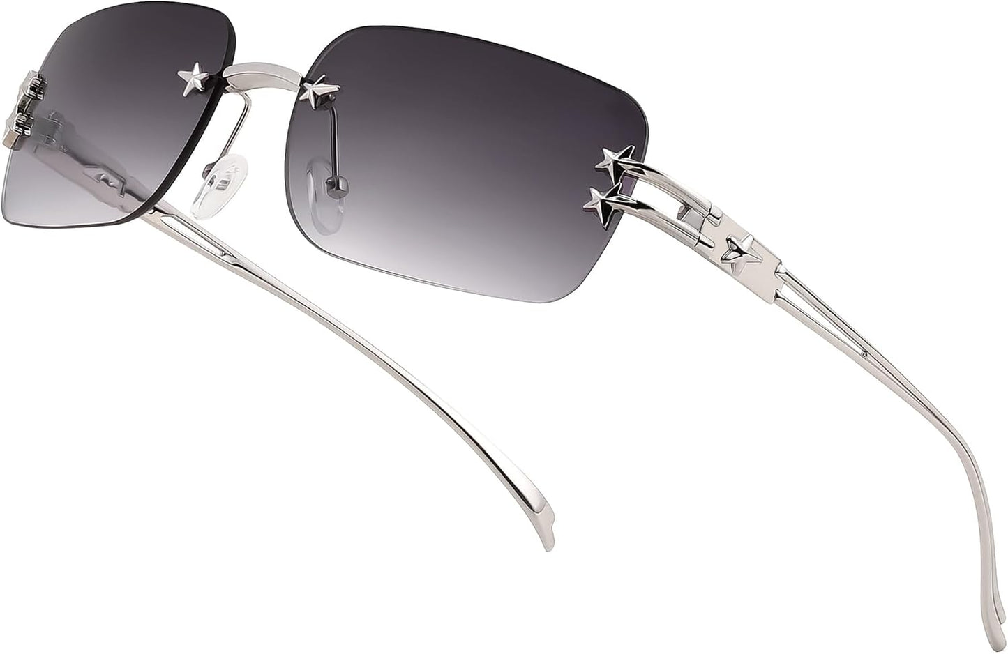 Gradient Grey / 61 Millimeters | B0GX67GDXZ | FEISEDY Retro Rimless Rectangle Y2K Tinted Sunglasses for Women Men B0423