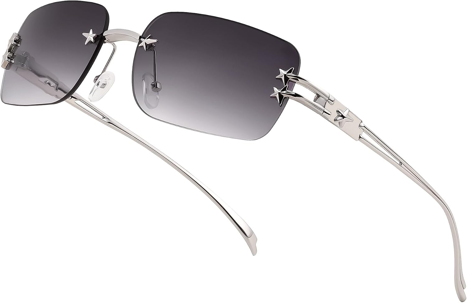 Gradient Grey / 61 Millimeters | B0GX67GDXZ | FEISEDY Retro Rimless Rectangle Y2K Tinted Sunglasses for Women Men B0423