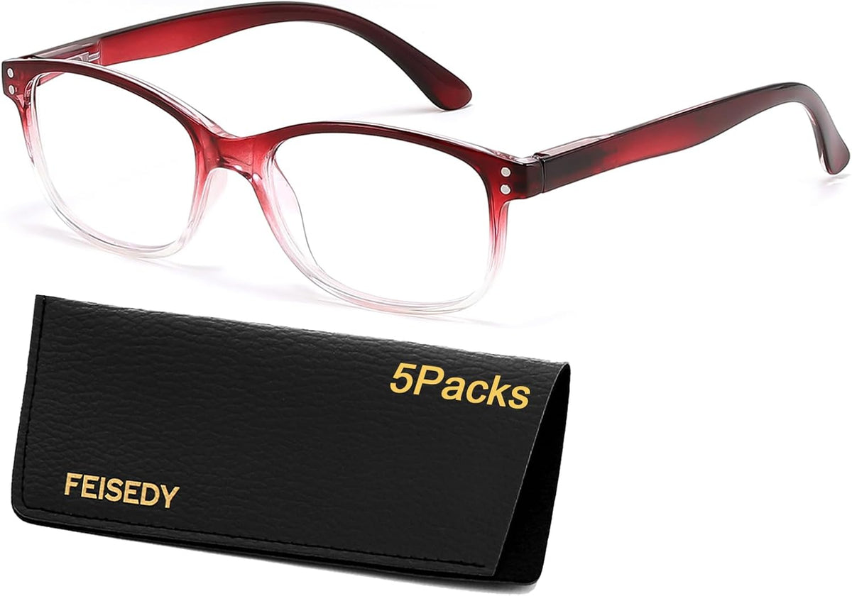 5 Gradual Red / 2.0 x | B0F7L5ZQQ4 | FEISEDY 6/5 Pack Classic Reading Glasses Rectangular Readers B0297