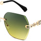 008 Green-yellow | B0FWRJGLH9 | FEISEDY Classic Rimless Sunglasses Women Metal Frame Diamond Cutting Lens Sun Glasses B2567