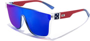 Transparent Blue Frame & Blue Mirror Lens / 62 Millimeters | B0BTKKKLGR | FEISEDY Sunglasses for Women Men, Fashion Mirrored Single Lens Shades