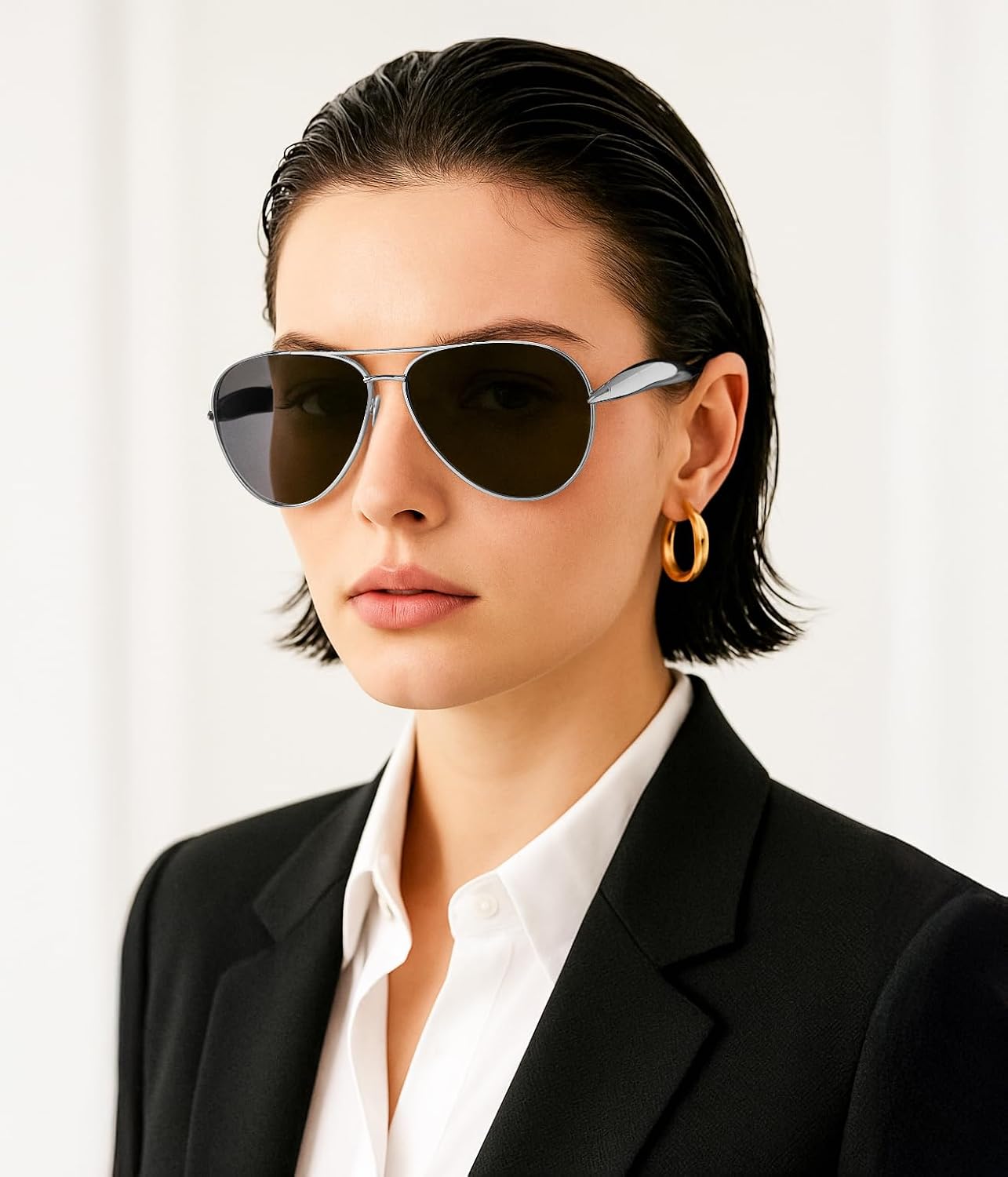 商品图片 24 | B0FKML2SSC | FEISEDY Oversized Aviator Sunglasses Women Men - Retro Gold Metal Chunky Frame, UV400 for Driving & Daily Wear B0311