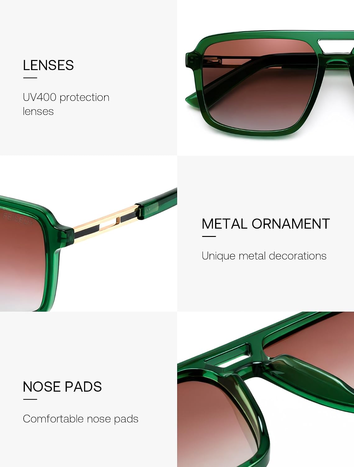 ÉÌƷͼƬ 11 | B0GLNFSYQ5 | FEISEDY Retro Aviator Polarized Square Sunglasses for Men Women B0377