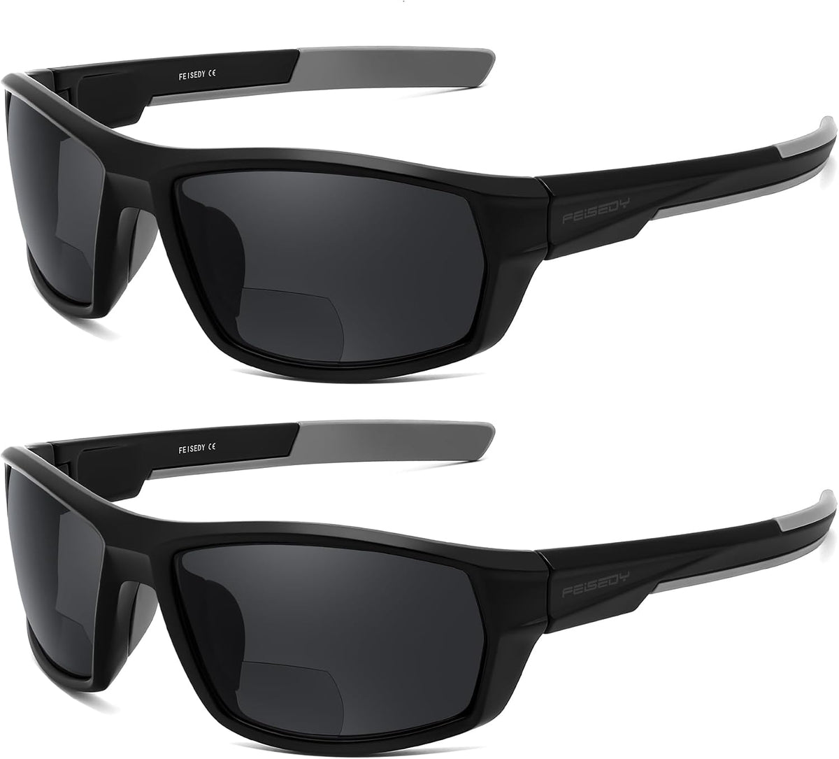 ÉÌƷͼƬ 8 | B0FGJCLQD6 | FEISEDY 2 Pack Bifocal Reader Sunglasses for Men Wrap Around Design Sun Readers Sports/Outdoor/Driving/Fishing B0303