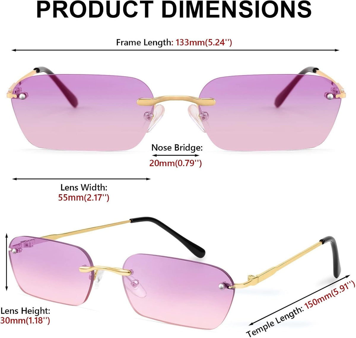 ÉÌƷͼƬ 39 | B0CY2Q4VW1 | FEISEDY Rimless Sunglasses Y2K Retro Small Narrow Rectangle Shades B2643