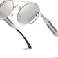 Silver Frame With White and Silver Lenses / 50 Millimeters | B0BD4M8Z3Y | FEISEDY Aviator Sunglasses for Men Women Steampunk Round Metal Frame B2351