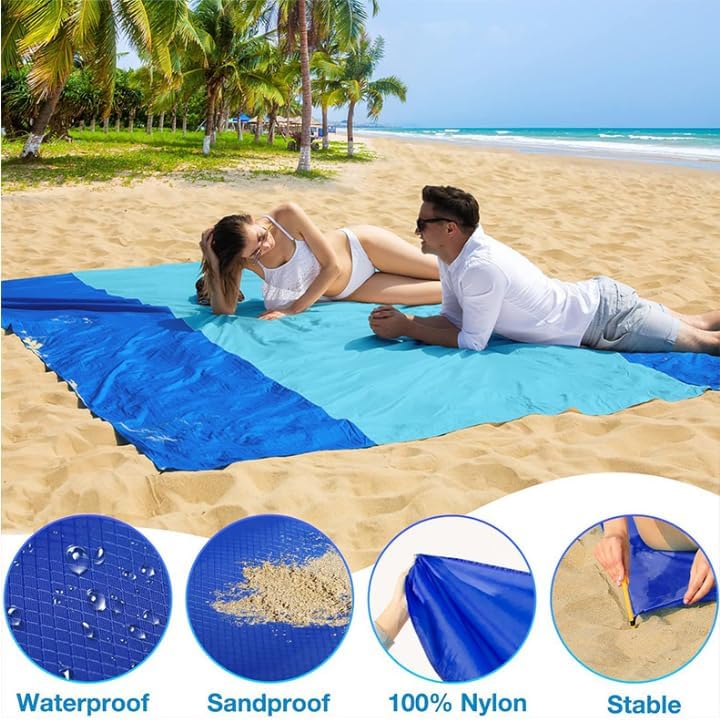 商品图片 3 | B0GR4ZHBPG | Beach Blanket Sandproof Waterproof, Large Beach Mat Oversized Quick Drying Lightweight Sand Free Mats with Stake, Carry Bag