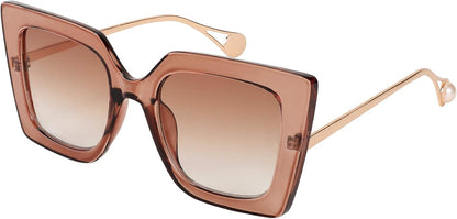 Champagne / 52 Millimeters | B08HVPGJW5 | FEISEDY Sunglasses Womens Trendy, Oversized Square Shades, Pearl Inlay Cat Eye Frame UV400 Protection B2625