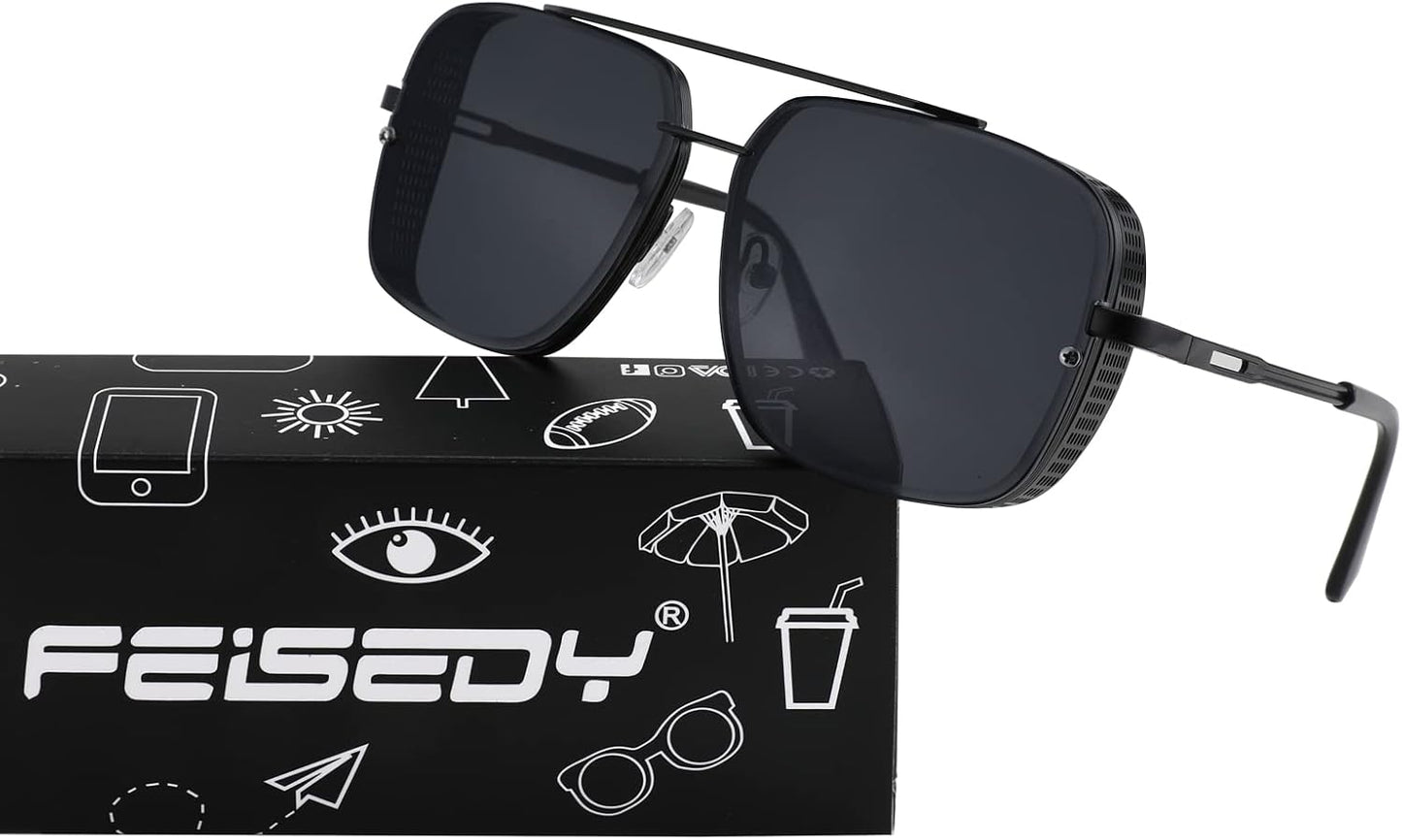 商品图片 60 | B09SDC5BD5 | FEISEDY Sunglasses Mens Women Vintage Pilot Square Trendy Metal Steampunk Fishing Driving Sun Glasses B2894