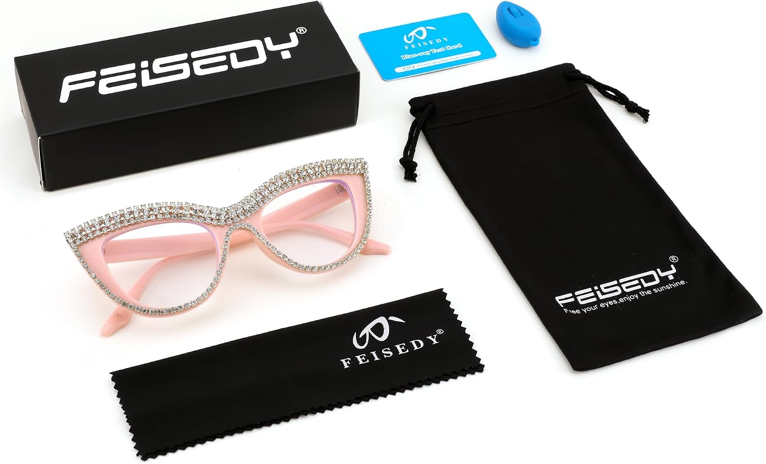 商品图片 15 | B0BLH5NHK8 | FEISEDY Diamond Blue Light Blocking Glasses Cat Eye Rhinestone Women Oversized Anti Eyestrain Computer Glasses Frame B2358