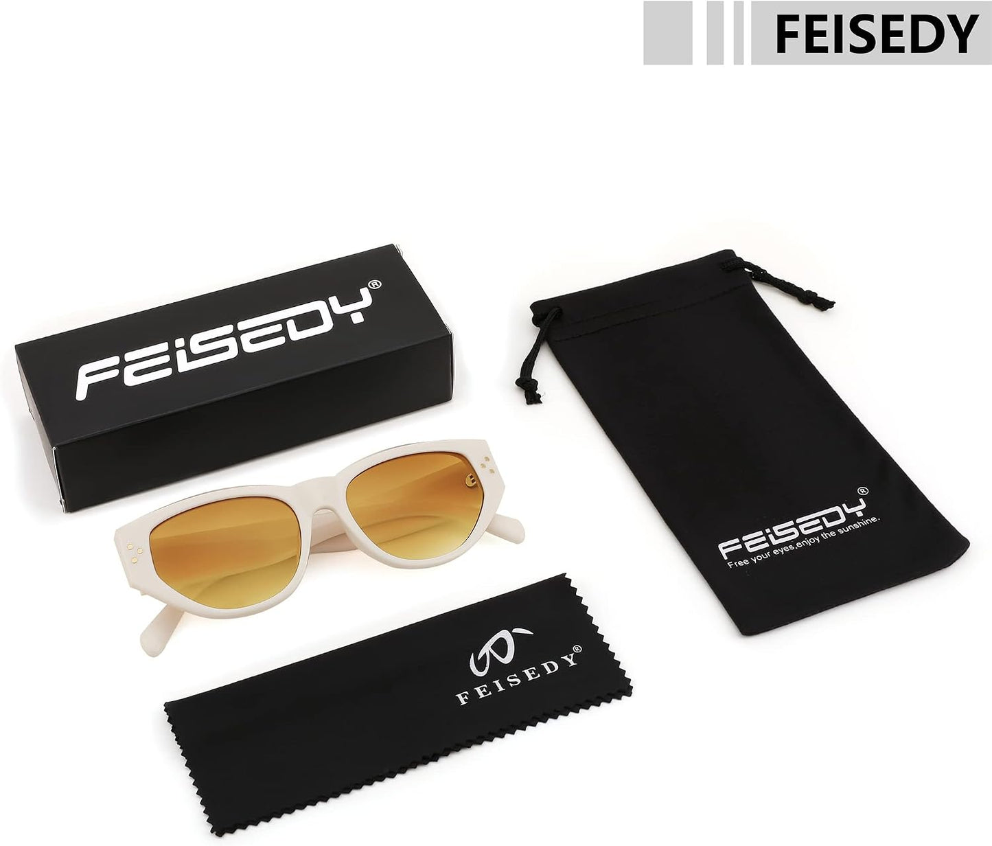 商品图片 8 | B0BZ8DL6L8 | FEISEDY Sunglasses Womens, Retro Cat Eye Sunglasses, Fashion Vintage Cute Stylish UV400 Sunnies B2365