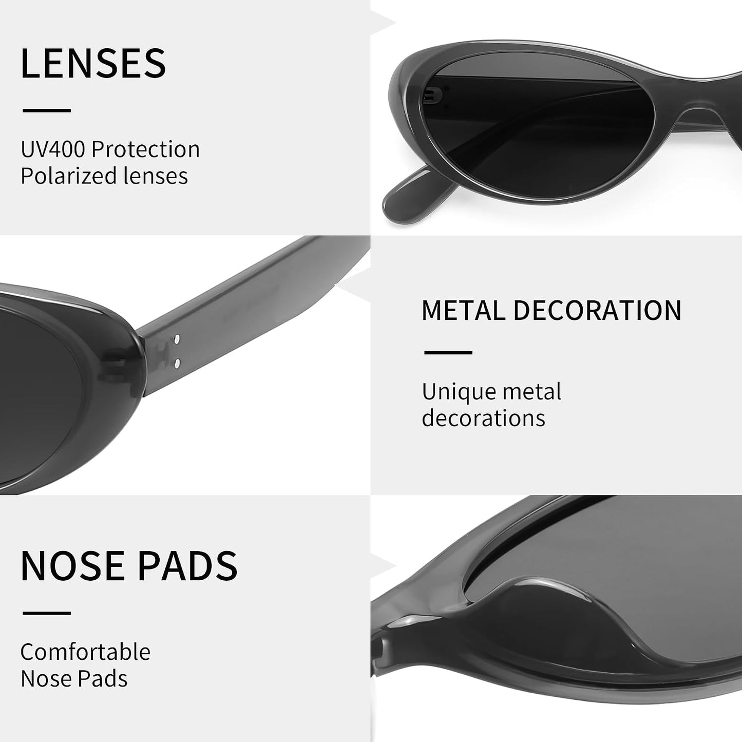 商品图片 25 | B0H6WC71MZ | FEISEDY Retro Oval Polarized Sunglasses for Women Cat Eye TR90 Shades B0460