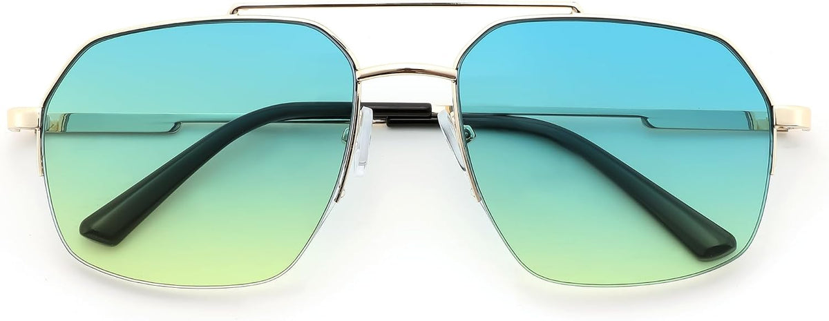 Blue-yellow / 58 Millimeters | B0GL1T9MSB | FEISEDY Retro Aviator Sunglasses Men Women Trendy Semi-Rimless B0383