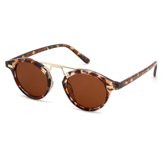 FEISEDY Retro Round Metal Brow Sunglasses for Women for Small Face B0427 | Double Bridge Vintage Shades Round Sunnies Clarity