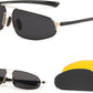 Polarized Gray Lens 01+interchangeable Yellow Night Vision Lenses / 60 Millimeters | B0DGFV7GLG | FEISEDY Vintage Sunglasses Men Polarized, Aviator Metal Frame Lightweight, Driving Fishing Running B0057
