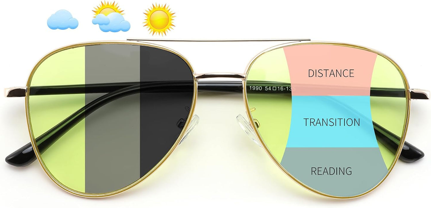Gold / 2.5 x | B0GJYYQGWC | FEISEDY Photochromic Progressive Multifocal Aviator Reading Glasses B0396
