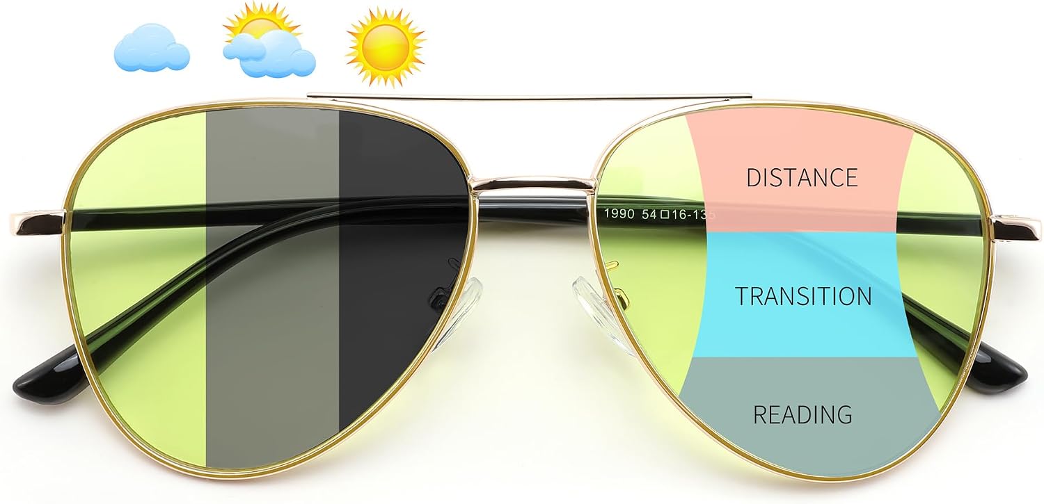 Gold / 2.5 x | B0GJYYQGWC | FEISEDY Photochromic Progressive Multifocal Aviator Reading Glasses B0396