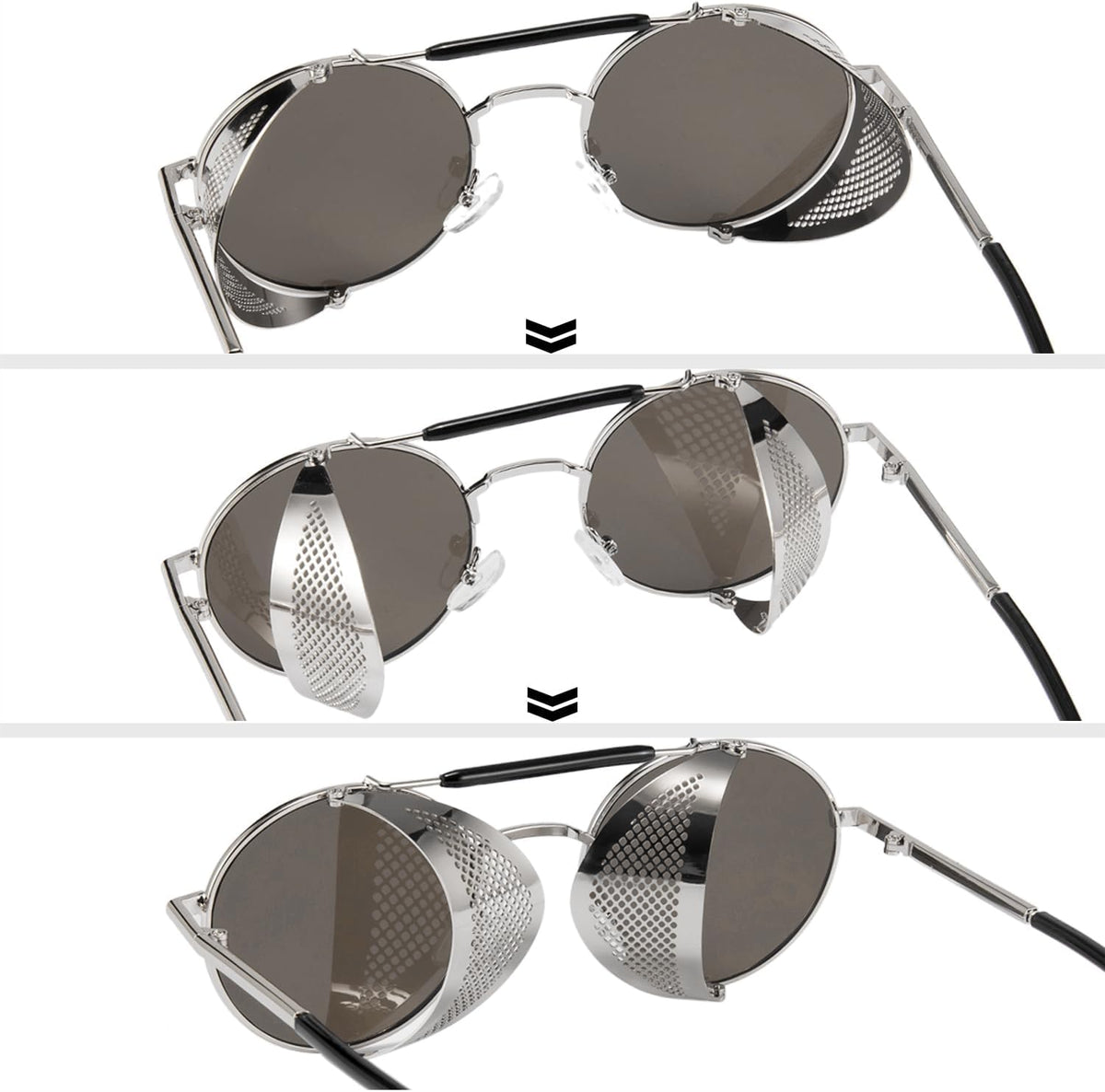 ÉÌƷͼƬ 15 | B09LYD9SW2 | FEISEDY Steam Punk Sunglasses for Men Women Side Shield Round Steampunk Vintage Glasses Shades B2518