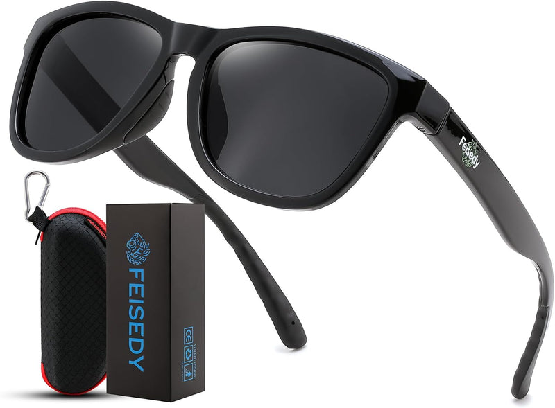 Black/Black / 49 Millimeters | B0HFJLP5GF | FEISEDY Polarized Sunglasses Women Men Sports Lightweight Sun Glasses B1423
