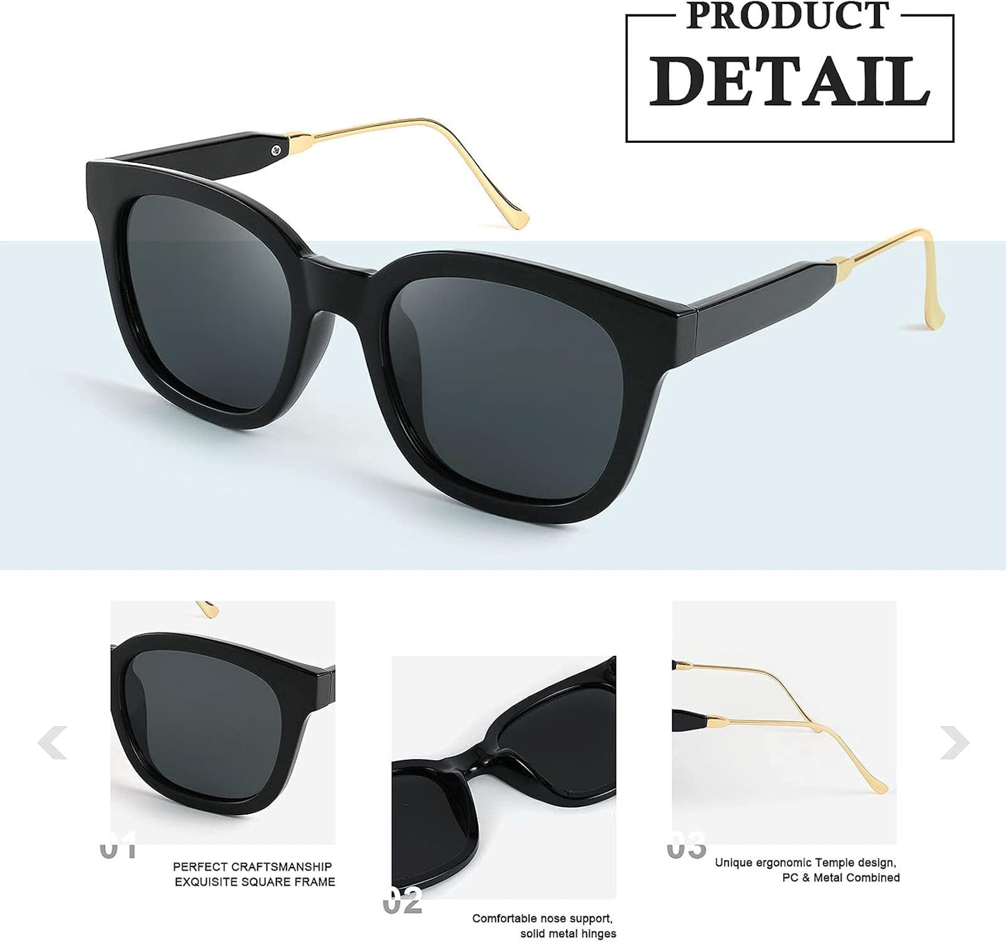 商品图片 20 | B08KXMJ9LV | FEISEDY Square Polarized Sunglasses Women Men Retro Trendy Shades UV400 Lenses B2624