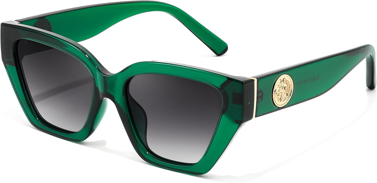 Transparent Green Frame & Gradual Grey / 52 Millimeters | B0F8N9HCJG | FEISEDY Women's Polarized Cat Eye Sunglasses - UV400 Protection, Trendy Design for Driving & Daily Wear B0299