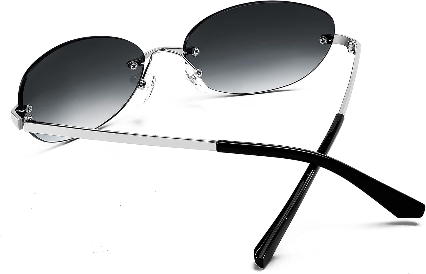 商品图片 25 | B0BZPBKFF1 | FEISEDY Trendy Rimless Oval Sunglasses for Women Men Retro 90s Eyewear Frame Y2K Glasses B2393