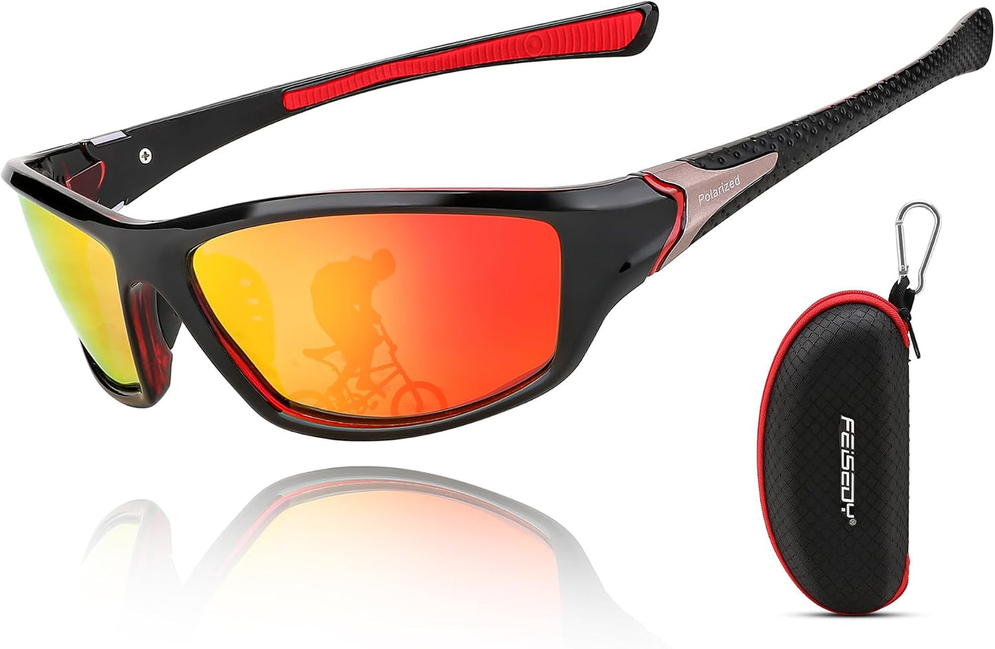 Black Red Frame/Red Mirrored Lens / 70 Millimeters | B09CTHFVFJ | FEISEDY Classic Men Polarized Sports Sunglasses Night Driving Yellow Lenses Cycling Fishing Driving Glasses B2674