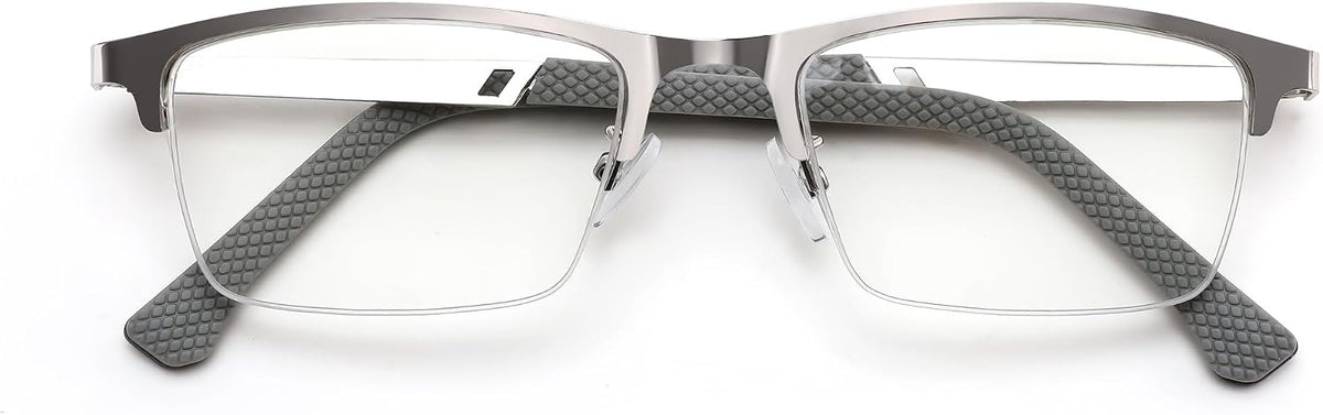 Metal Gray Frame / 1.5 x | B0GS97VYPH | FEISEDY Blue Light Blocking Reading Glasses for Women Men, Classic Stylish Square Metal Semi Rimless Frame B0412