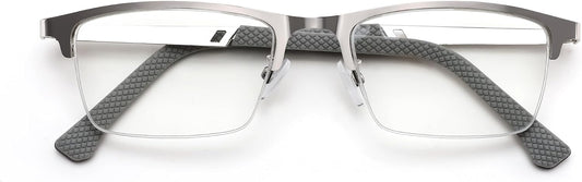 Metal Gray Frame / 1.5 x | B0GS97VYPH | FEISEDY Blue Light Blocking Reading Glasses for Women Men, Classic Stylish Square Metal Semi Rimless Frame B0412