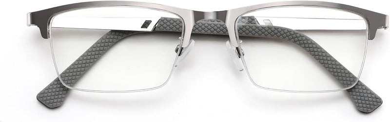 Metal Gray Frame / 1.5 x | B0GS97VYPH | FEISEDY Blue Light Blocking Reading Glasses for Women Men, Classic Stylish Square Metal Semi Rimless Frame B0412