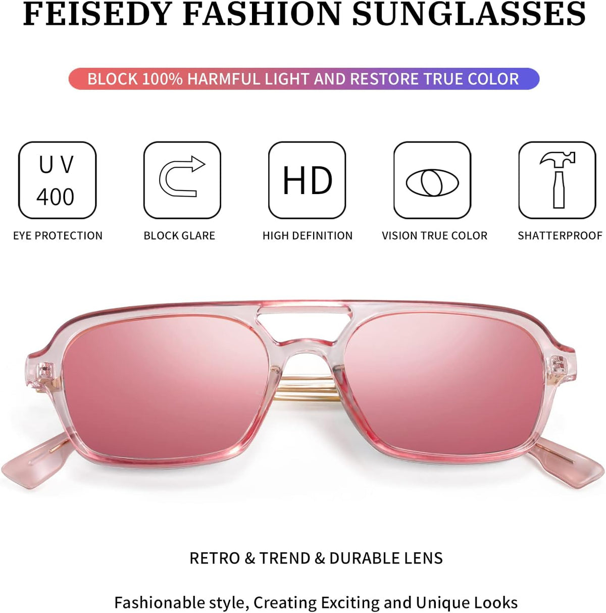 ÉÌƷͼƬ 59 | B0925V3NP4 | FEISEDY Vintage Square 70s Flat Aviator Sunglasses Women Men Metal Design Shades B2752