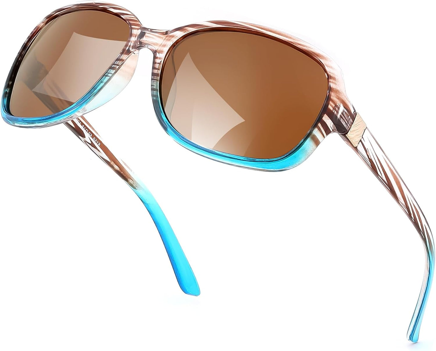 Tea-blus Stripe Frame & Tea Lens / 58 Millimeters | B0FZKMR2TS | FEISEDY Polarized Sunglasses for Women Classic Vintage UV400 Shade | Trendy Square Wraparound Ladies Sun Glasses B0309