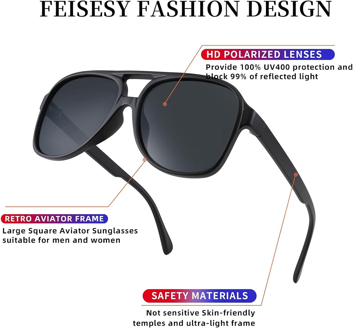 ÉÌƷͼƬ 66 | B0CB543WBD | FEISEDY Vintage Retro 70s Plastic Aviator Sunglasses Women Men Classic Large Squared Frame B2751