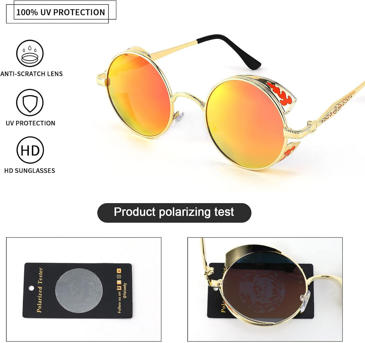 ÉÌƷͼƬ 38 | B0CHLX78KB | FEISEDY Retro Steampunk Sunglasses for Men Women, Round Metal Frame Gothic Vintage Style B2820