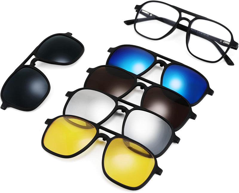 Aviator Frame With 5 Lenses / 52 Millimeters | B09QZPYH23 | FEISEDY Magnetic Clip on Sunglasses TR90 Frame TAC 5pcs Replacement Lens Set Sunglasses for Men Women B2884