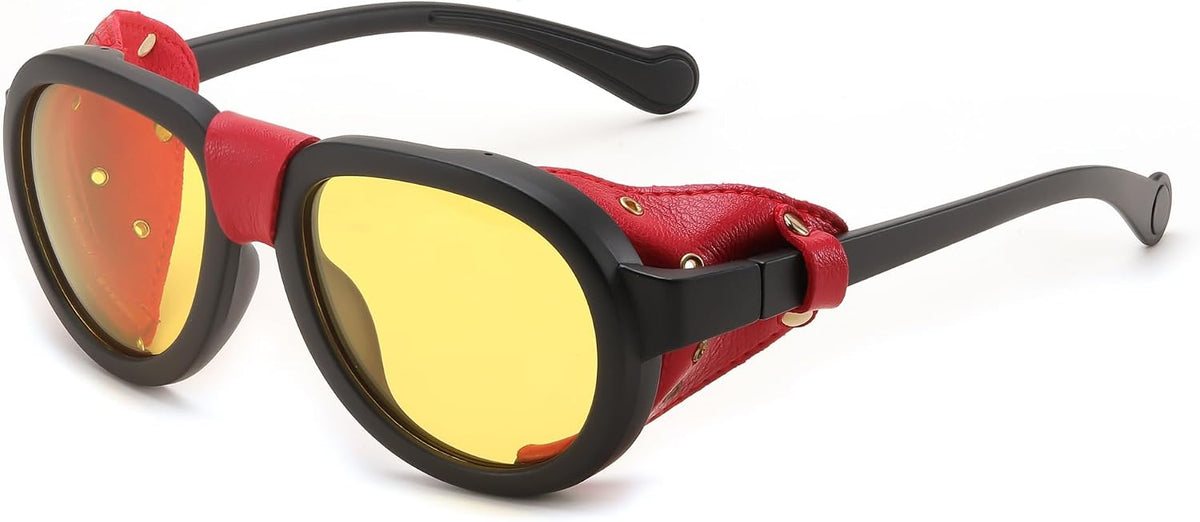 Black Frame / 50 Millimeters | B0D5HL864N | FEISEDY Steampunk Sunglasses Women Men£¬Polarized Yellow Lens, Retro Round Vintage Frame Leatherwear B0159