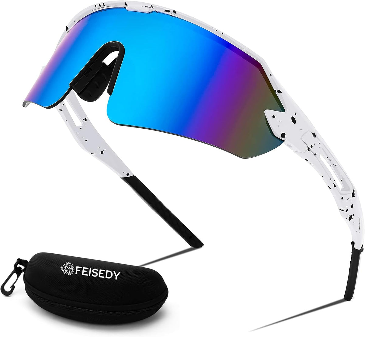 002 White | Blue Lens / 60mm | B0BQLPFHF7 | FEISEDY Sports Sunglasses for Men and Women, UV400 Protection Outdoor Cycling Driving Fishing Glasses B2987